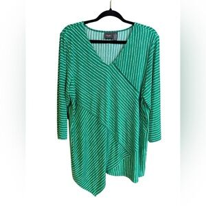 Travelers by Chicos Asymmetrical Green And White Stripes